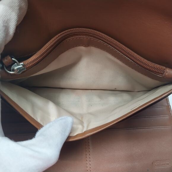 Coach Signature Brown Canvas Leather Buckle Credit Card Trifold Wallet - Picture 12 of 16